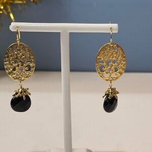 Gold and Black Dangle Earrings